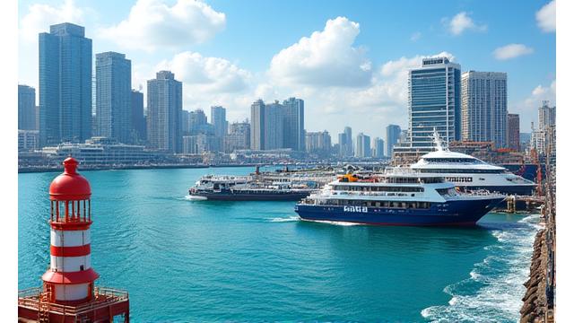 横浜港の活気ある風景と潮の流れ